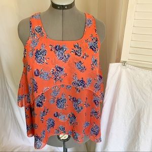 Like New! Coral & Blue Tropical Top